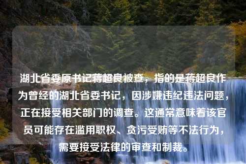 湖北省委原书记蒋超良被查，指的是蒋超良作为曾经的湖北省委书记，因涉嫌违纪违法问题，正在接受相关部门的调查。这通常意味着该官员可能存在滥用职权、贪污受贿等不法行为，需要接受法律的审查和制裁。