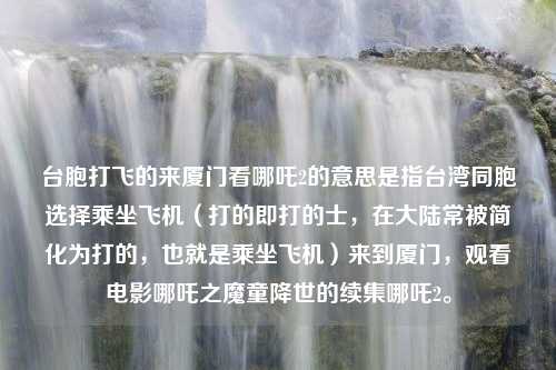 台胞打飞的来厦门看哪吒2的意思是指台湾同胞选择乘坐飞机（打的即打的士，在大陆常被简化为打的，也就是乘坐飞机）来到厦门，观看电影哪吒之魔童降世的续集哪吒2。